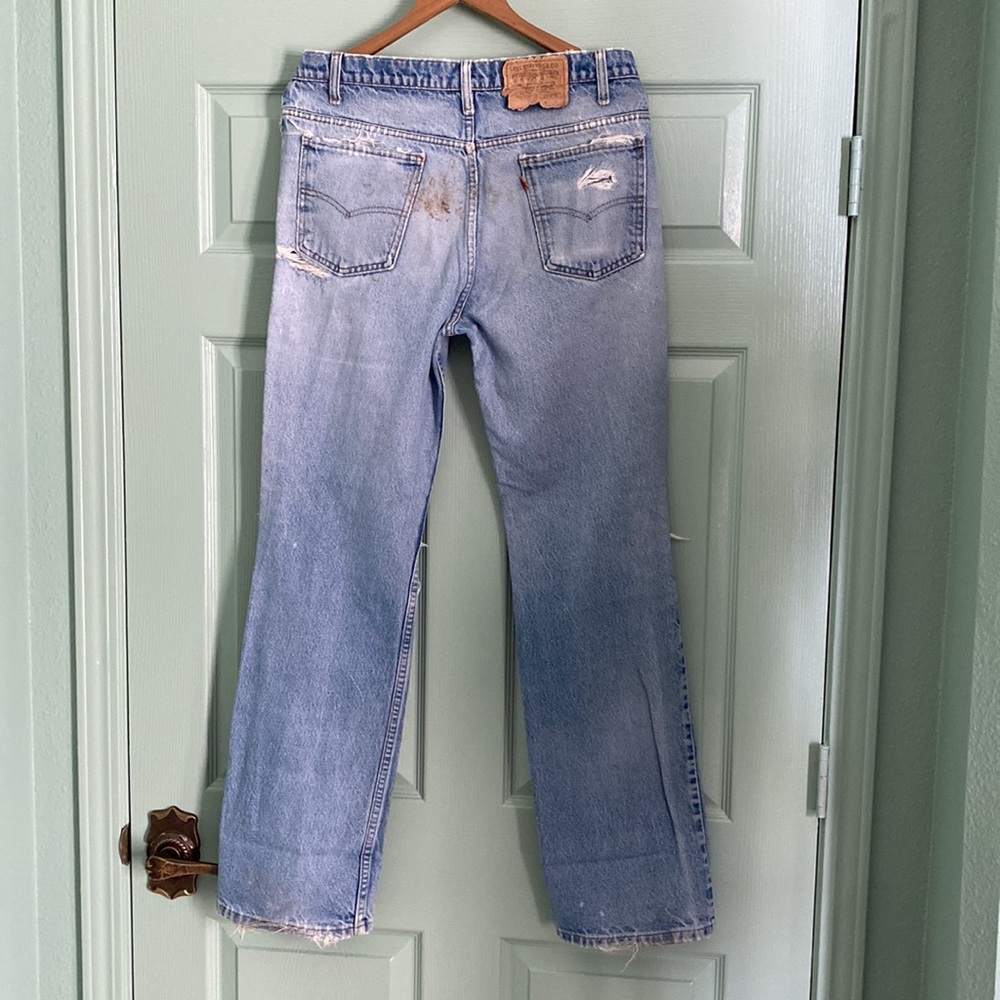 VNTG LEVIS ORANGE TAB 70s zipper fly DESTROYED jeans with super light wash 34/34 - Picture 4 of 13